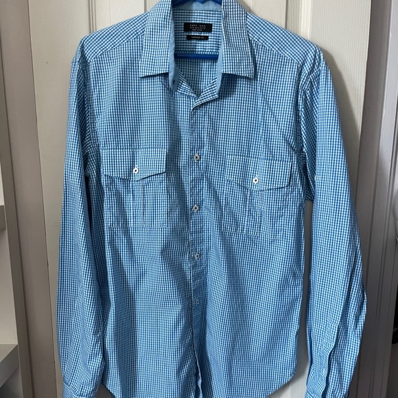 ZARA Mens Blue Plaid Checkered Button Down Shirt Blouse Top - Picture 1 of 5